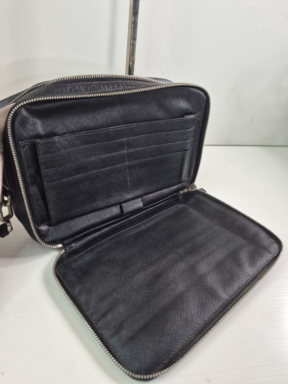 Prada Black Saffiano Leather Wrist Pouch - Picture 9 of 15